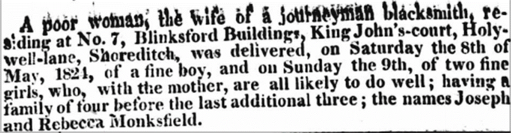 Birth of triplets, born to Rebecca and Joseph Monksfield.